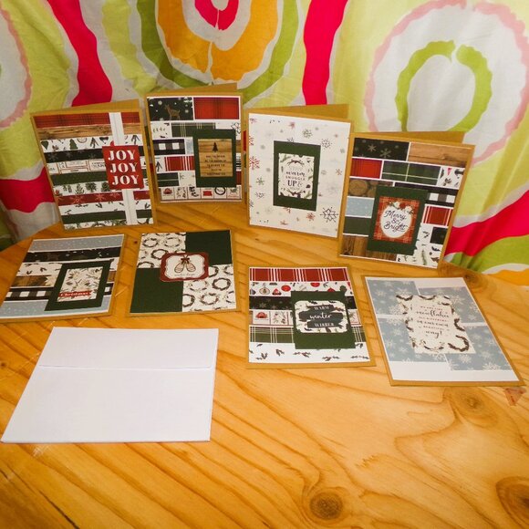 Set of 8 Merry & Bright Handmade Christmas Cards - Picture 1 of 3